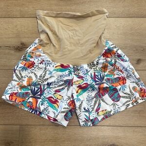 Motherhood Maternity Tropical Floral Shorts with Beige Waistband